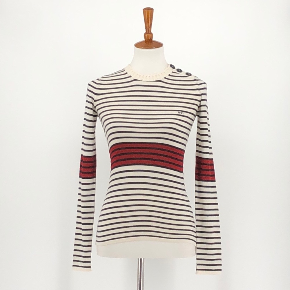 No. 21 White Black Striped Wool/Silk Blend Sweater - Picture 1 of 10